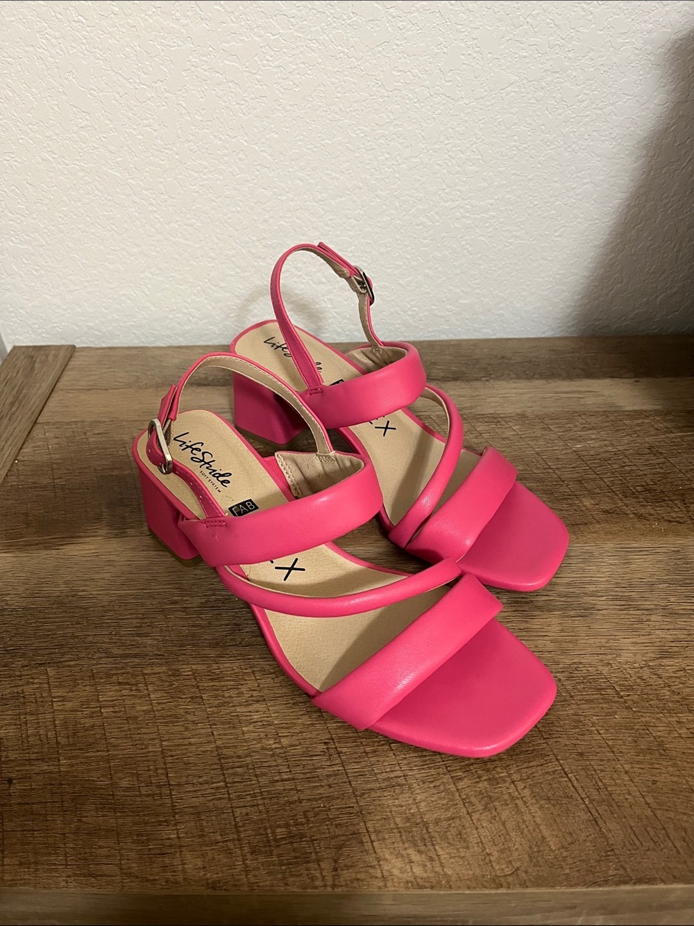 Life Stride Hot Pink Strappy Block Heel Sandals